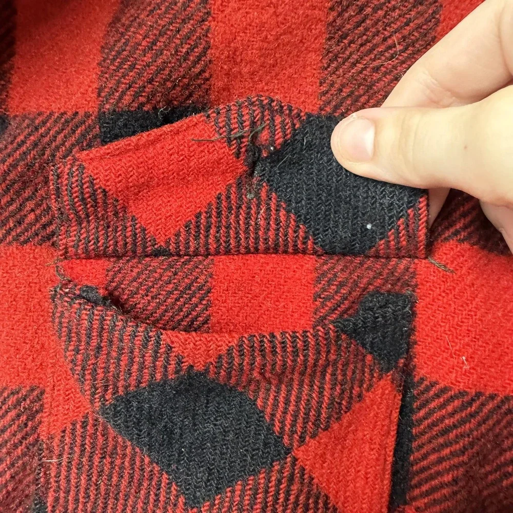 Vintage Buffalo Plaid Shirt Mens Large Red Wool Flannel Long Sleeve Button Up